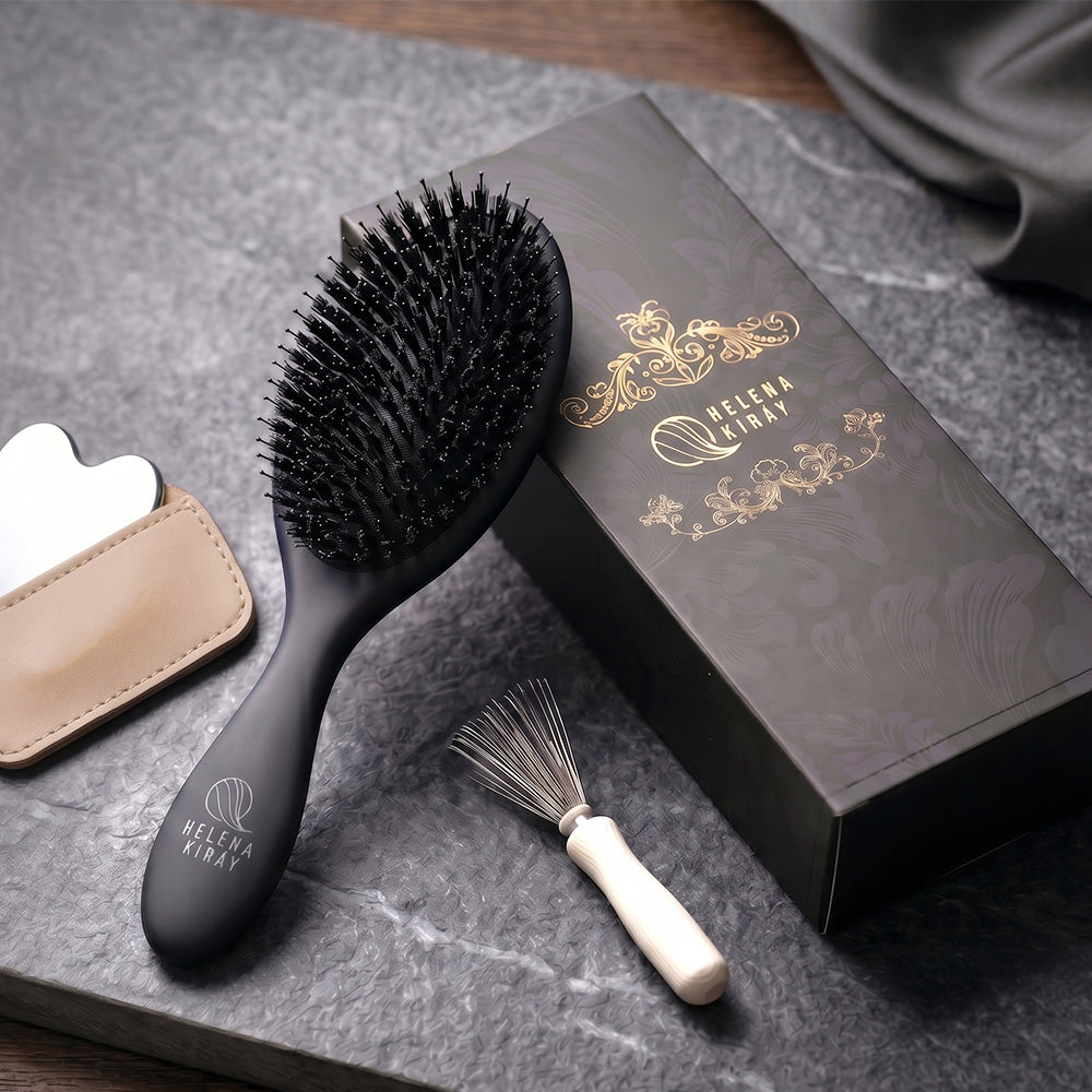 女優サロンブラシ® プレミアムギフトセット|天然猪毛ヘアブラシ+頭皮カッサ+クリーナー+ギフトBOX|HELENA KIRÁY by ILCSI|天然猪毛ヘアブラシ+ギフトBOX+メッセージカード付き|HELENA KIRÁY by ILCSI